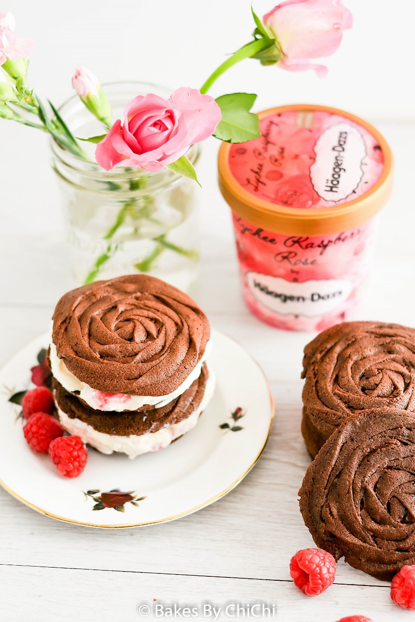 Rose Chocolate Spritz Ice Cream Sandwich