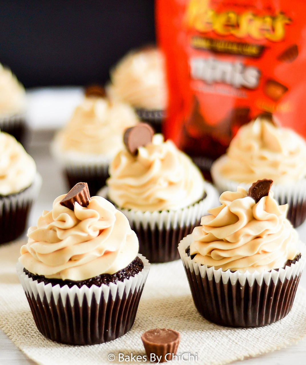 Peanut Buttercream frosted Chocolate Peanut Buttercup Cupcakes