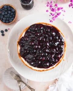 No-Bake Vanilla Cheesecake with Blueberry Compote
