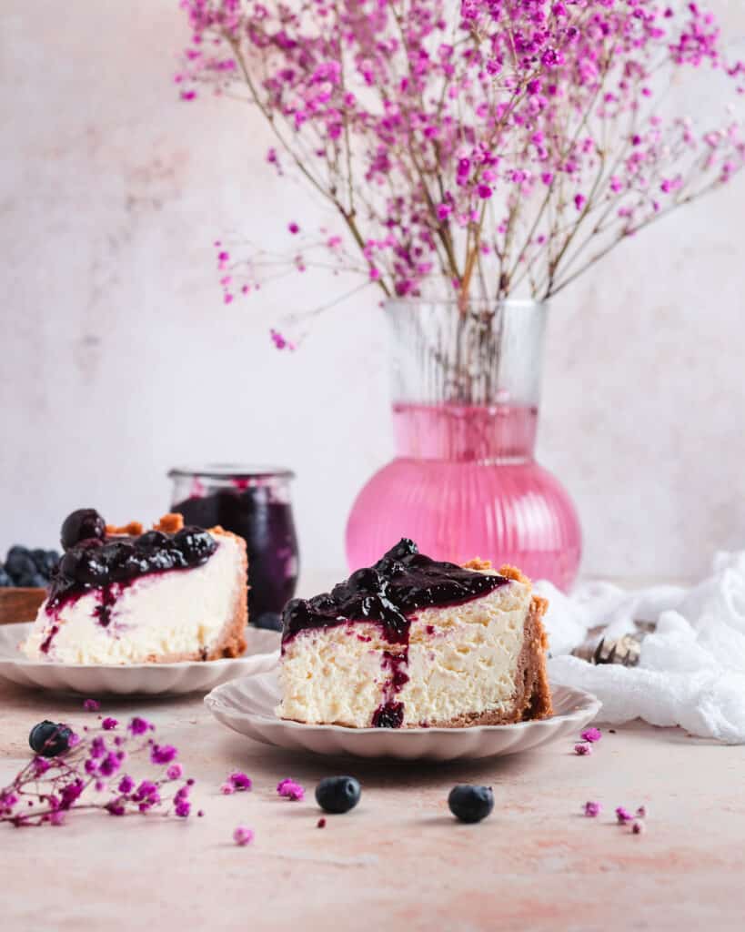 No Bake Vanilla Cheesecake with Blueberry Compote