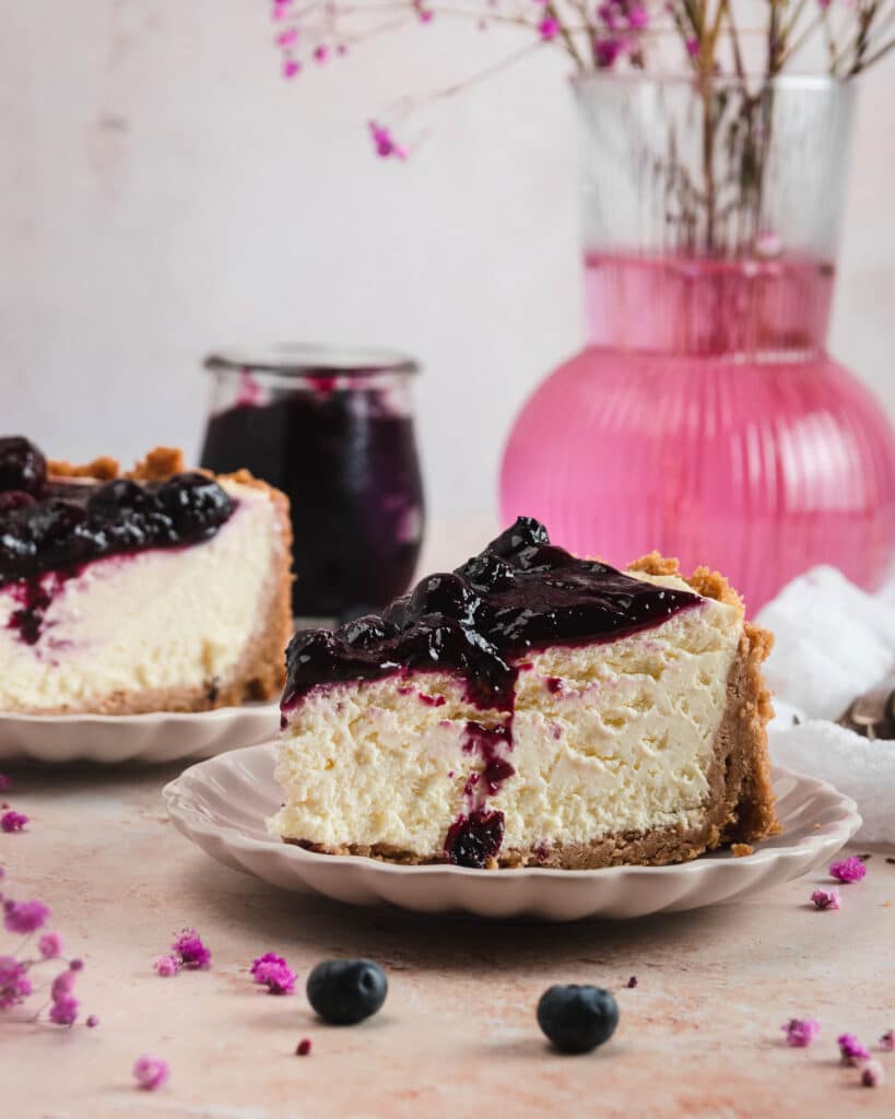 No-Bake Vanilla Cheesecake with Blueberry Compote