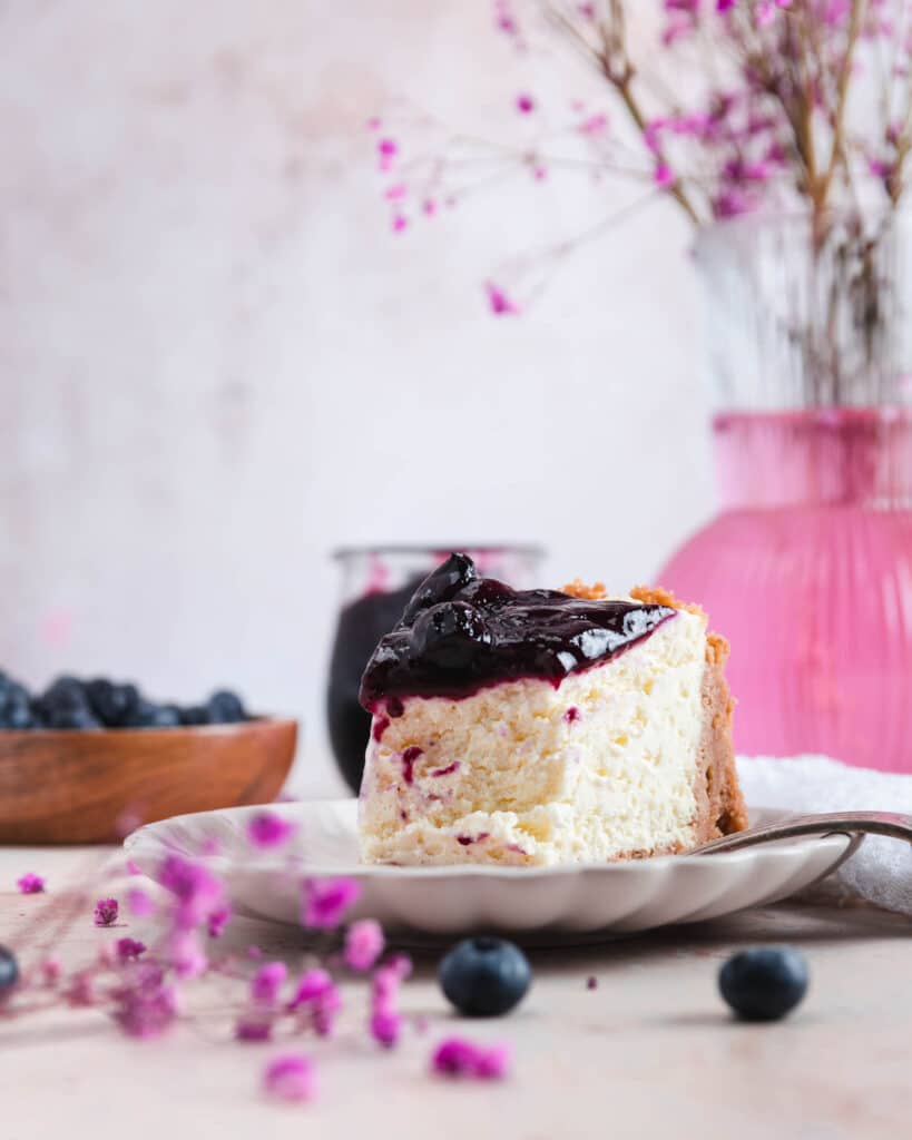 No Bake Vanilla Cheesecake with Blueberry Compote