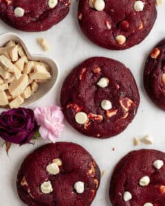 Soft Baked Red Velvet Cream Cheese White Chocolate Cookies