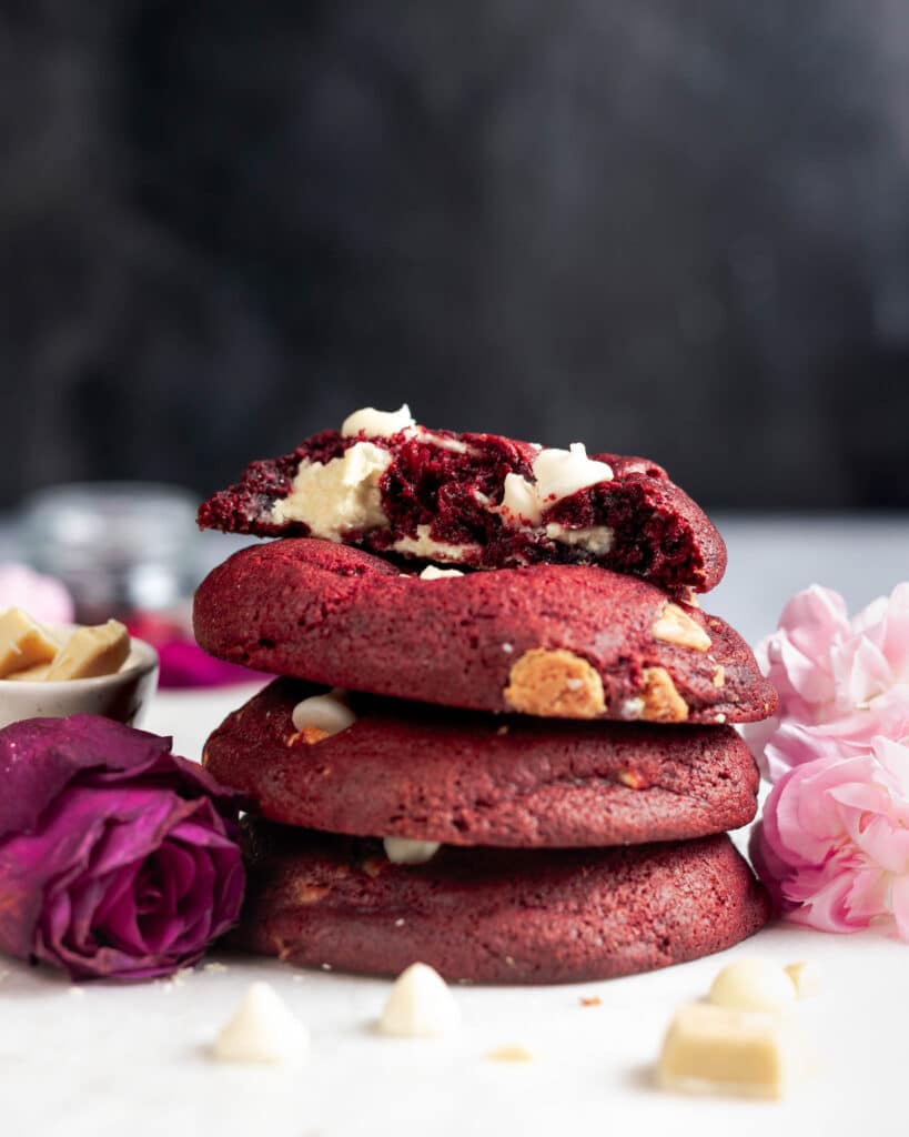 Soft Baked Red Velvet Cream Cheese Chocolate Chip Cookies