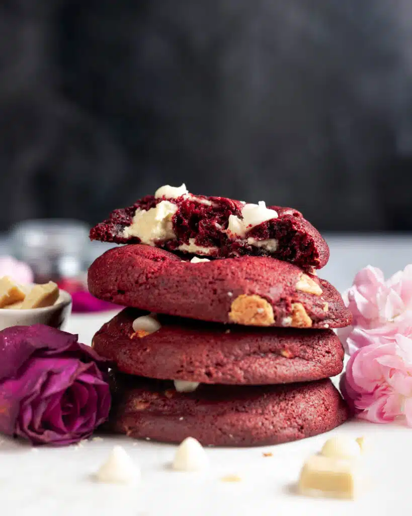 Soft Baked Red Velvet Cream Cheese Chocolate Chip Cookies