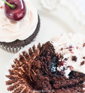 Devil's Food Cupcakes filled with Cherry Compote and Frosted with Cherry Buttercream