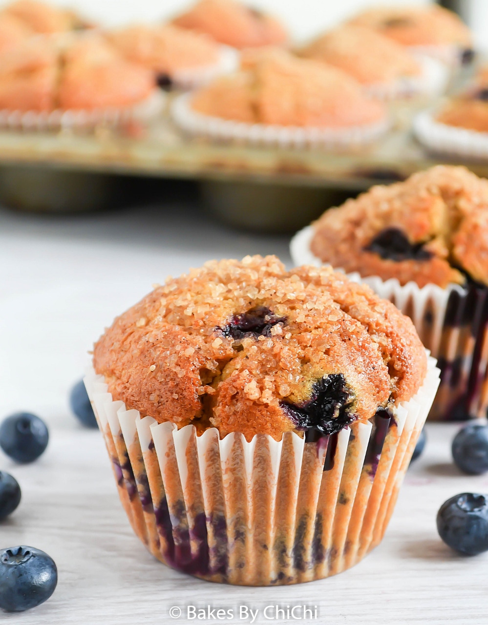 Brown Sugar Buttermilk Blueberry Muffins - Bakes by Chichi