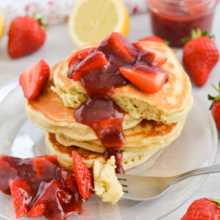 Fluffy Lemon Pancakes with Strawberry Sauce
