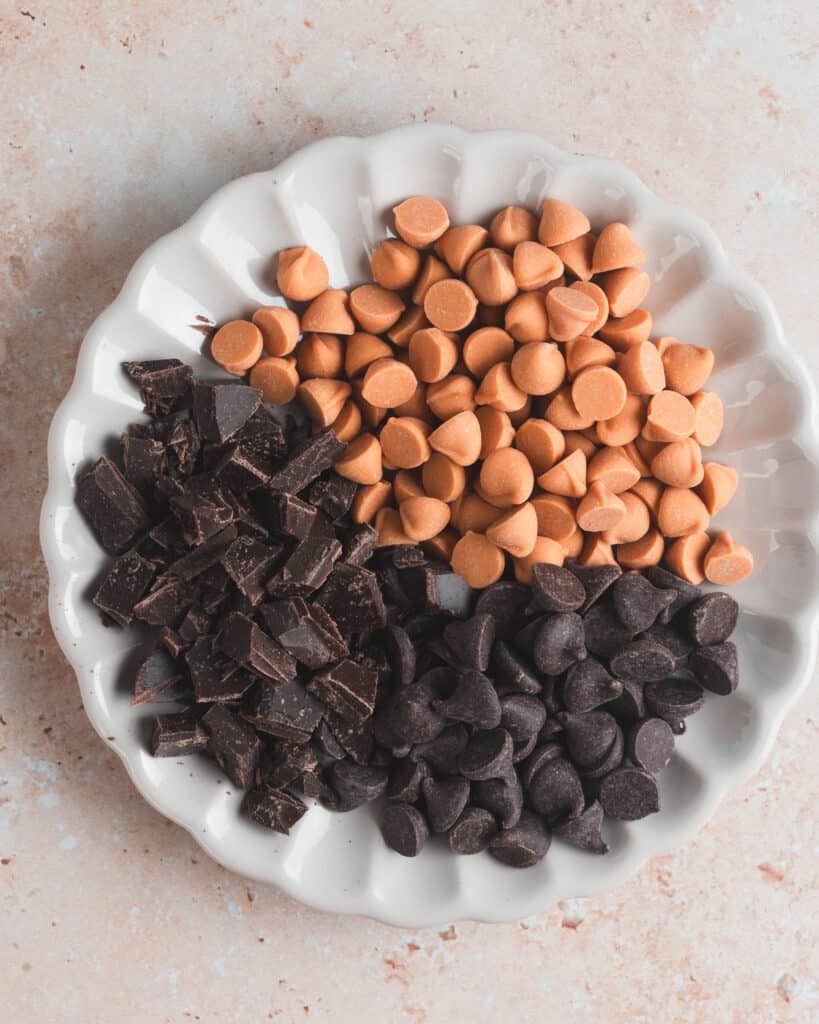 Butterscotch chips, semi-sweet chocolate chips and chocolate chunks