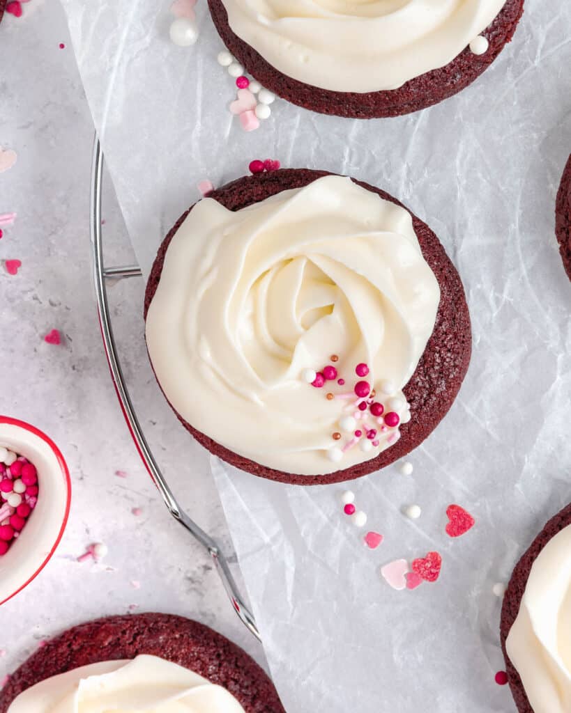 Red Velvet Cookies with Cream Frosting