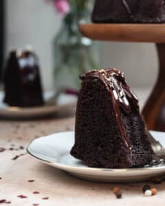 Slice of Heart Shaped Chocolate Bundt Cake