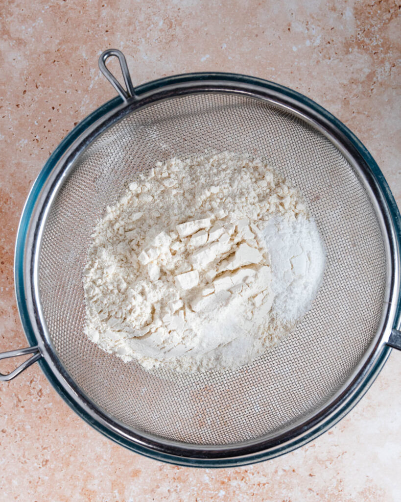 Sifted cake flour, baking powder and salt