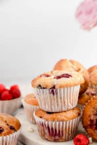 These raspberry white chocolate muffins are fluffy and tender, bursting with juicy raspberries and pockets of creamy white chocolate.